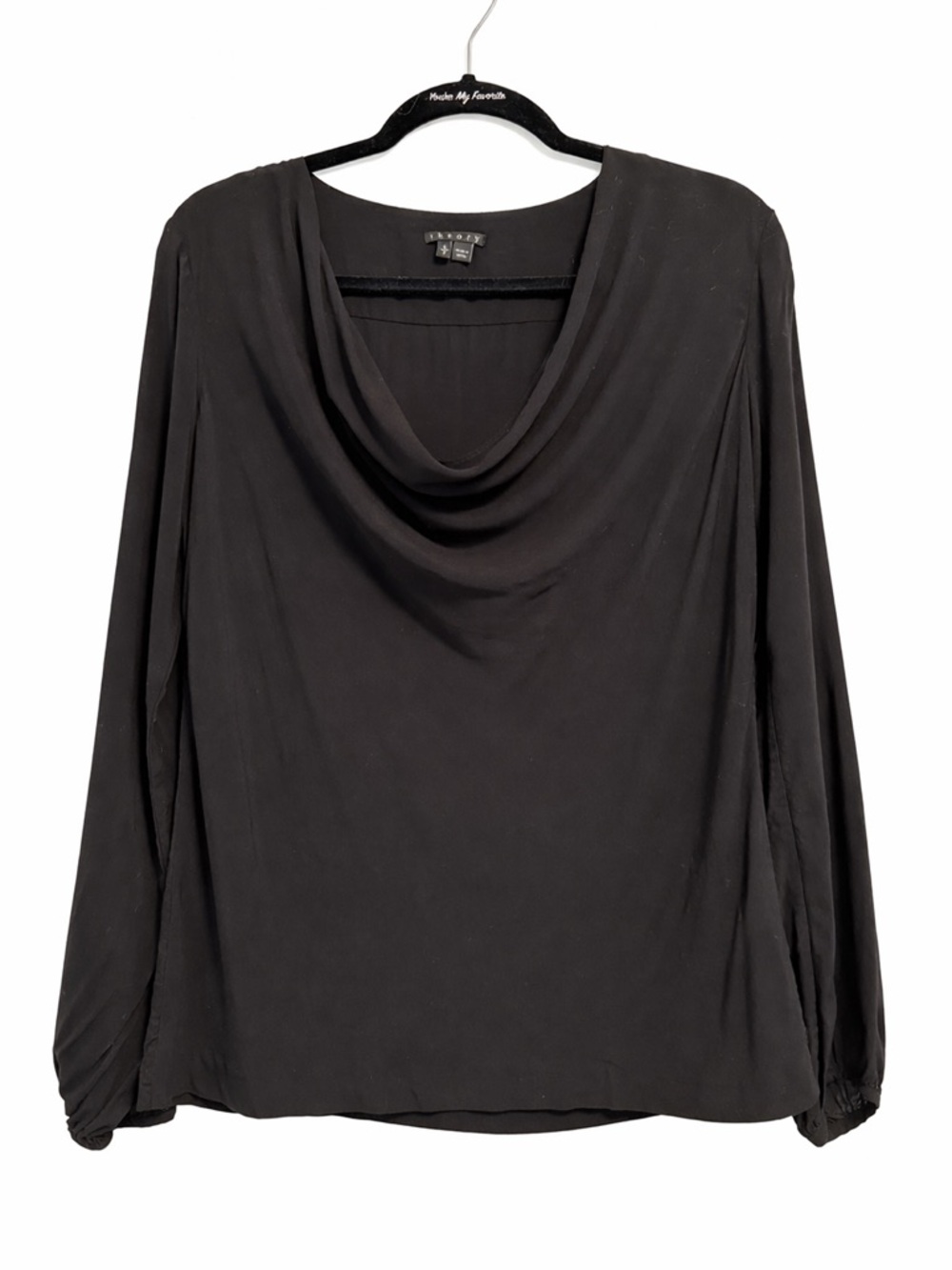 Theory Black Cowl Neck Blouse Size S P Long Sleeve Elegant